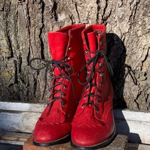 Laredo Kiltie Roper Boots Red Leather